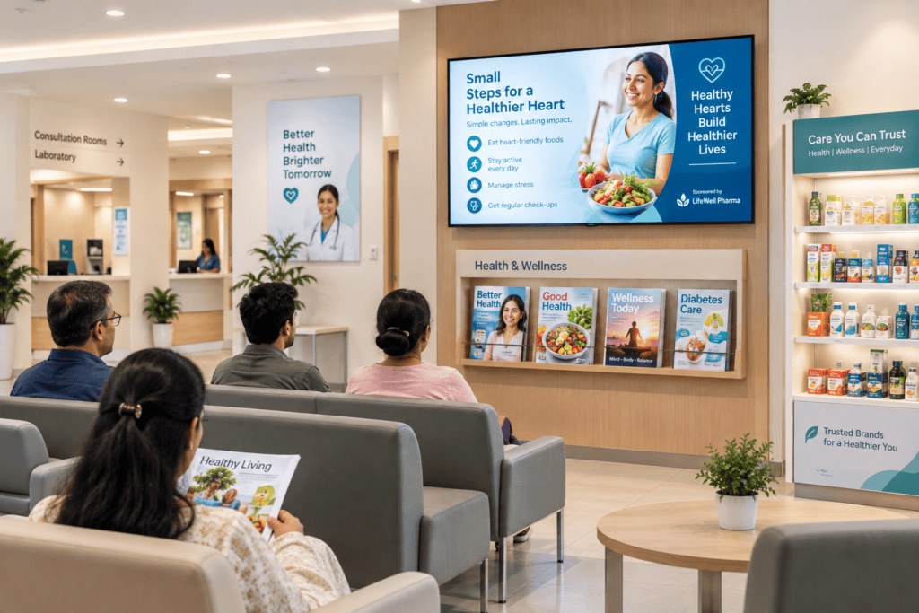 Pranaprada Point of Care Media Network waiting room display